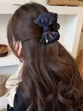 1 piece Plaid Bow Vintage Hair Claw Clip, Classic Hair Clip